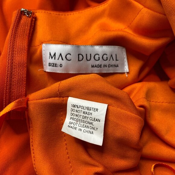 Mac Duggal Orange Long Sleeve Cutout Ruffle Cuffs Fitted Floor Length Dress Sz 0 - Picture 6 of 10